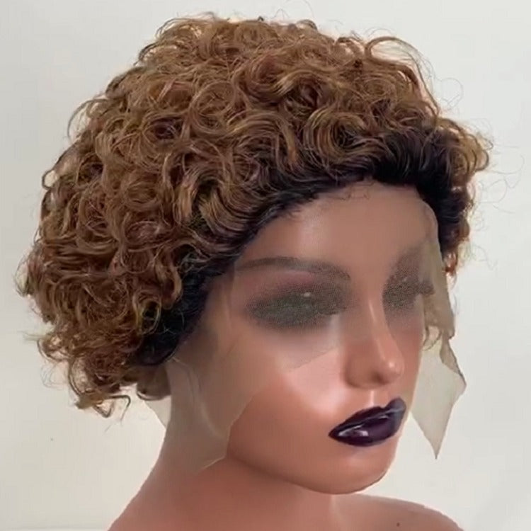 Ombre Short Pixie Cut 13x4x1 T Lace Front Curly Human Hair Wigs 8 Inch - GlamAura