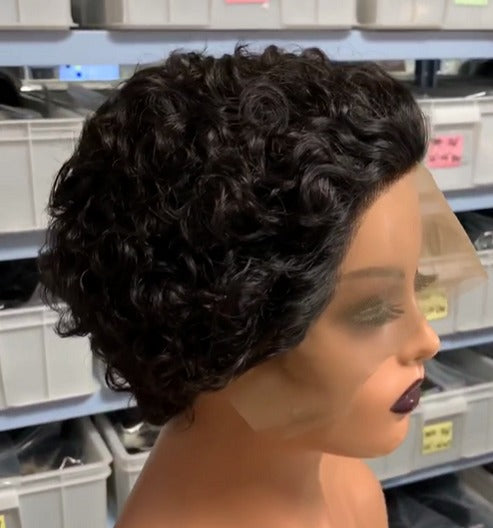 Ombre Short Pixie Cut 13x4x1 T Lace Front Curly Human Hair Wigs 8 Inch - GlamAura