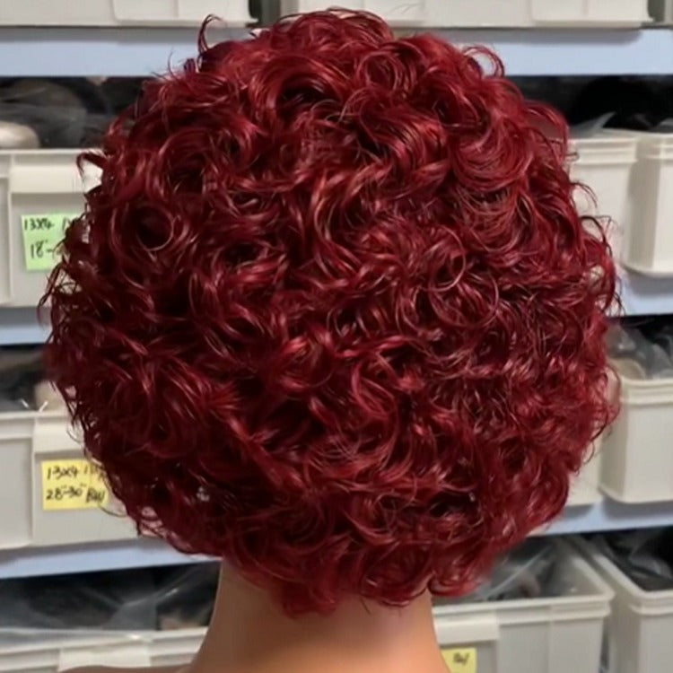 Ombre Short Pixie Cut 13x4x1 T Lace Front Curly Human Hair Wigs 8 Inch - GlamAura