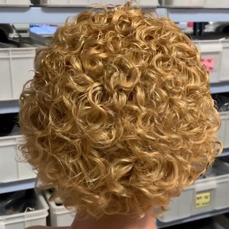 Ombre Short Pixie Cut 13x4x1 T Lace Front Curly Human Hair Wigs 8 Inch - GlamAura