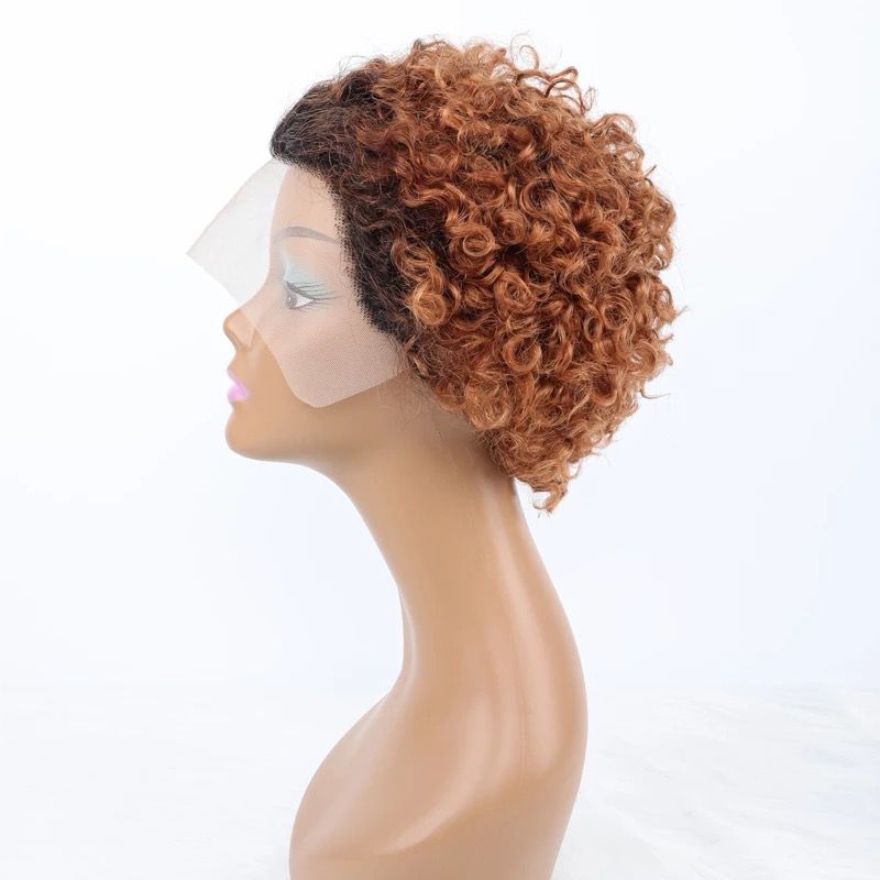 Ombre Short Pixie Cut 13x4x1 T Lace Front Curly Human Hair Wigs 8 Inch - GlamAura
