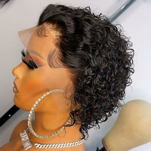 Ombre Short Pixie Cut 13x4x1 T Lace Front Curly Human Hair Wigs 8 Inch - GlamAura