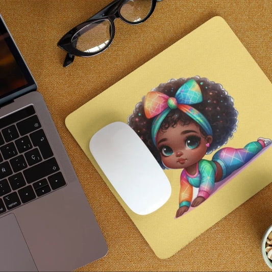 Afro Girl Yoga Pose Non-Slip Computer Mousepad Mouse Pad