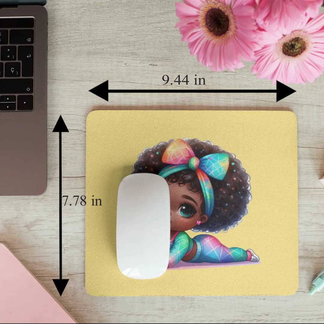 Afro Girl Yoga Pose Non-Slip Computer Mousepad Mouse Pad